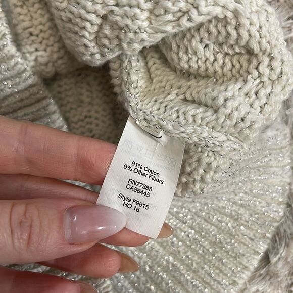 EUC J. Crew Crewneck Metallic Ivory Cable Knit Sweater XS - Picture 6 of 7
